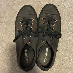 Converse All Stars. black suede with rose gold accents, women’s size 9.